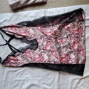 NWOT Victoria's Secret Chemise in Satin & Lace Pinks and Black SIZE SMALL